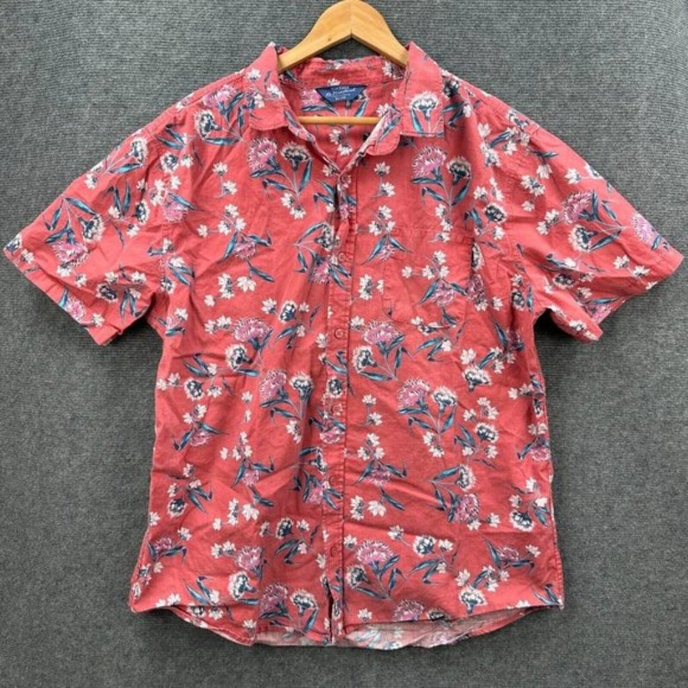Vintage Re-mastered By Cotton On Mens Red Floral Button Up Short Sleeve Shirt XL